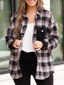 Black plaid patchwork pocket jacket Black plaid patchwork pocket jacket
