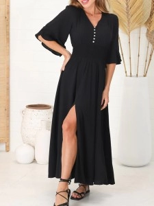 Black V-neck waist boho simple dress Black V-neck waist boho simple dress