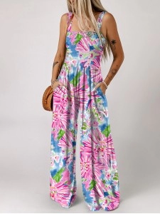 Bra and floral casual jumpsuit