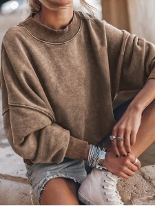 Brown Drop Shoulder Crew Neck Pullover Sweatshirt