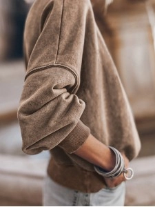 Brown Drop Shoulder Crew Neck Pullover Sweatshirt