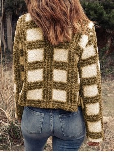 Casual plaid sherpa lapel jacket