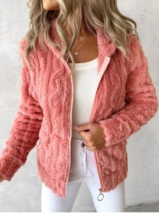 casual solid color plush hooded jacket