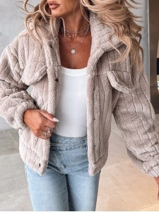 Casual solid color plush lapel jacket Casual solid color plush lapel jacket