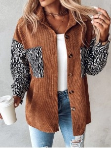 Casual zebra print corduroy jacket