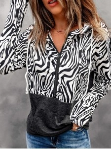 Casual zebra print patchwork zipper sweatshirt Casual zebra print patchwork zipper sweatshirt