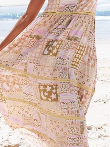 Floral print dress with halter geometric pattern