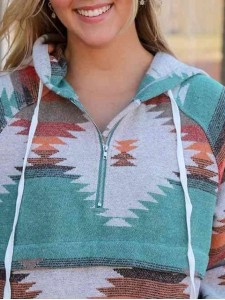Geometric Half-Zip Drawstring Hoodie