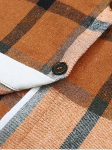 Khaki Plaid Pattern Collared Neck Ruffled Sleeve Shirt Dress