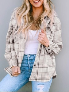 Khaki Plaid Removable Hood Buttoned Shacket