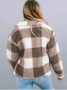 Khaki Plaid Sherpa Buttoned Flap Pocket Shacket