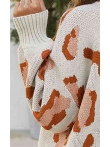 Leopard Mock Neck Dropped Shoulder Sweater