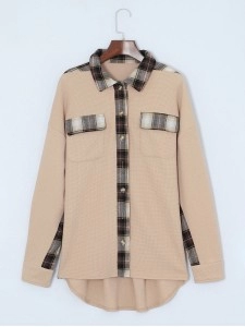 Plaid Patchwork Waffle Thermal Knit Shacket