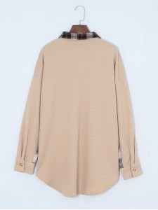 Plaid Patchwork Waffle Thermal Knit Shacket