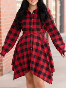 Red checkered irregular dress Red checkered irregular dress