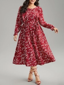 Red elegant advanced floral waist MIDI dress Red elegant advanced floral waist MIDI dress