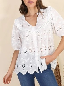 Short sleeve Bohemian embroidered cut-out blouse Short sleeve Bohemian embroidered cut-out blouse