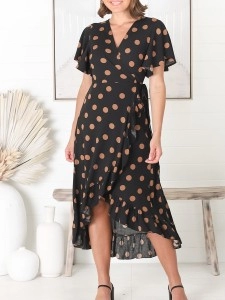 V-neck polka dot print dress V-neck polka dot print dress