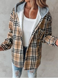 Women's contrast plaid hooded jacket Women's contrast plaid hooded jacket