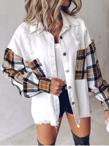 Women's contrast plaid patchwork jacket Women's contrast plaid patchwork jacket