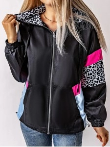 Women's contrasting leopard print zipped jacket Women's contrasting leopard print zipped jacket