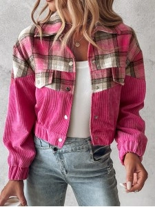 Women's corduroy contrast plaid jacket Women's corduroy contrast plaid jacket