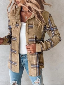 Women's Corduroy Plaid Single Breasted Jacket Women's Corduroy Plaid Single Breasted Jacket