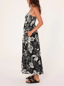 Women's suspender printed dress