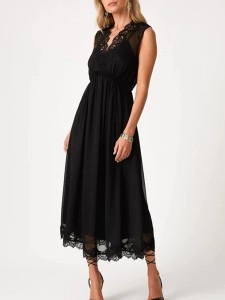 Women's V-neck printed lace dress
