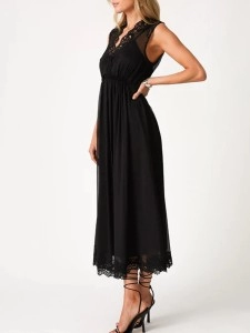 Women's V-neck printed lace dress