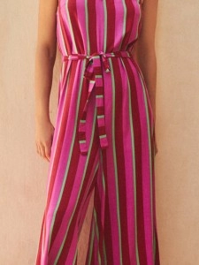 Women's V-neck striped printed holiday jumpsuit