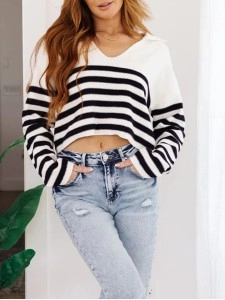 Women's V-neck striped sweater