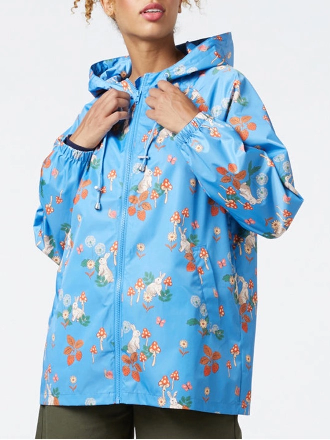 Blue Floral Print Raincoat