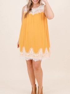 Yellow patchwork lace fabric dress